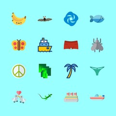 tropical icons set. fly, halloween, growth and leaf graphic works