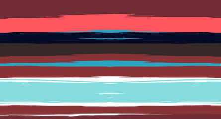 Brown, Black, Blue Vector Seamless Summer Pattern Narrow Sailor Stripes. Trendy Textured Horizontal Hipster Lines, Paintbrush Male Fabric Design. Vector Watercolor Seamless Stripes Track Background.