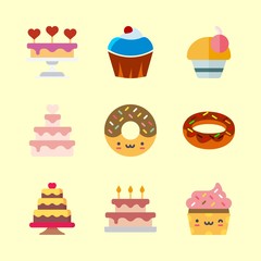 cake icons set. doughnut, marriage, many and tasty graphic works