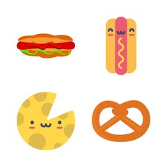 eat vector icons set. cheese, pretzel and hot dog in this set