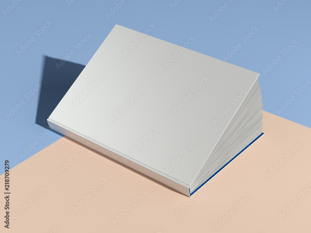 Poster white opened book with blank cover on multicolored background. 3d rendering.