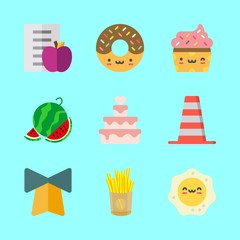 eat vector icons set. cone, bell, watermelon and donut in this set