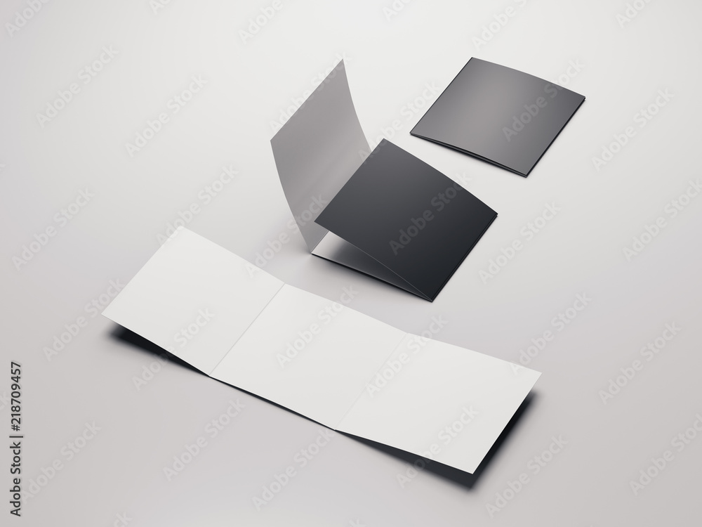 Poster close up of blank leaflets set on light background, 3d rendering.