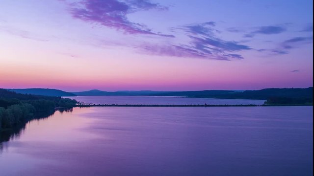 Beautiful morning at the lake filmed with copter