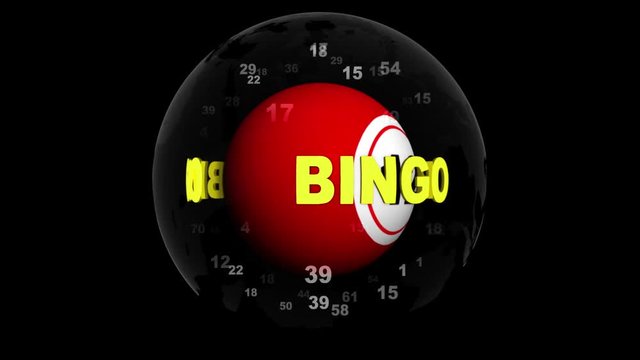 BINGO Text Animation Around the Bingo Ball, with Alpha Channel, Rendering, Background, Loop, 4k

