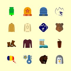 winter vector icons set. mountain resort logo, hot chocolate, boots and sweater in this set