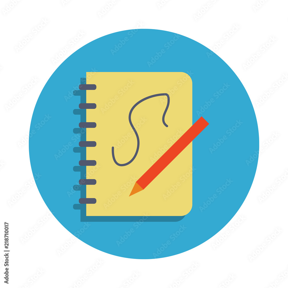Poster pen and notebook colored in blue badge icon. element of school icon for mobile concept and web apps.