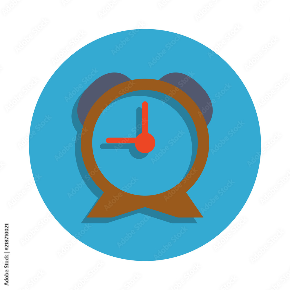 Poster alarm clock colored in blue badge icon. element of school icon for mobile concept and web apps. deta