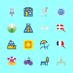Naklejka premium summer vector icons set. park, france, goat and pyramid in this set