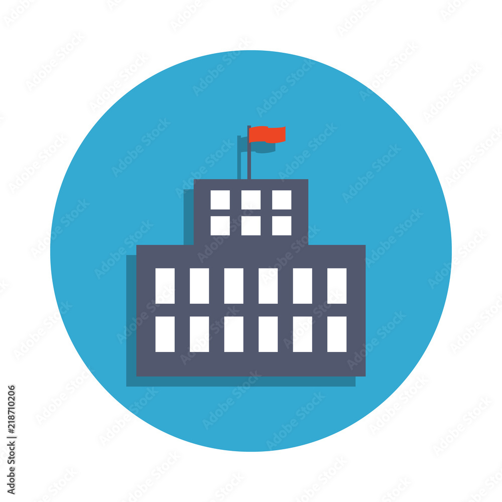 Poster university building colored in blue badge icon. element of school icon for mobile concept and web ap