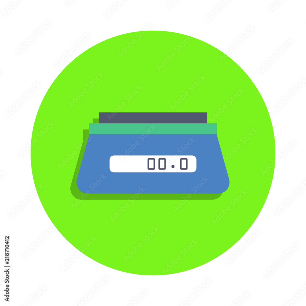 Poster colored laboratory scales in green badge icon. element of science and laboratory for mobile concept 