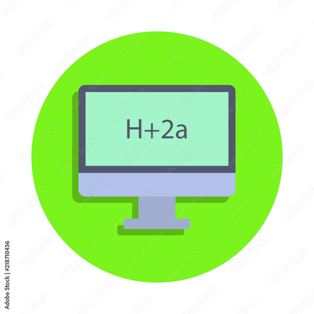 Poster colored formula on the monitor in green badge icon. element of science and laboratory for mobile con