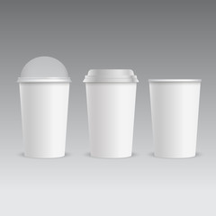 Realistic plastic cup with transparent cap. Vector
