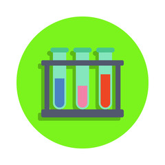 colored test tubes on a rack in green badge icon. Element of science and laboratory for mobile concept and web apps. Detailed test tubes on a rack icon