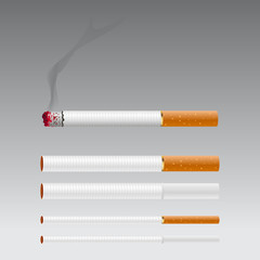 Set of different burning cigarette. Vector.