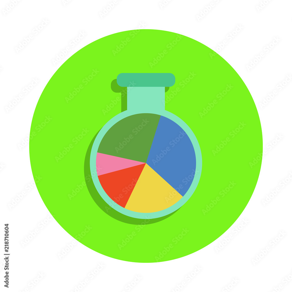 Poster colored vial with liquid in green badge icon. element of science and laboratory for mobile concept a