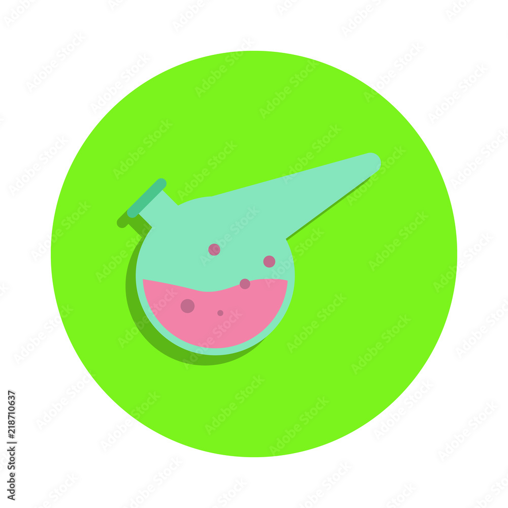 Poster colored vial for chemical experiments in green badge icon. element of science and laboratory for mob