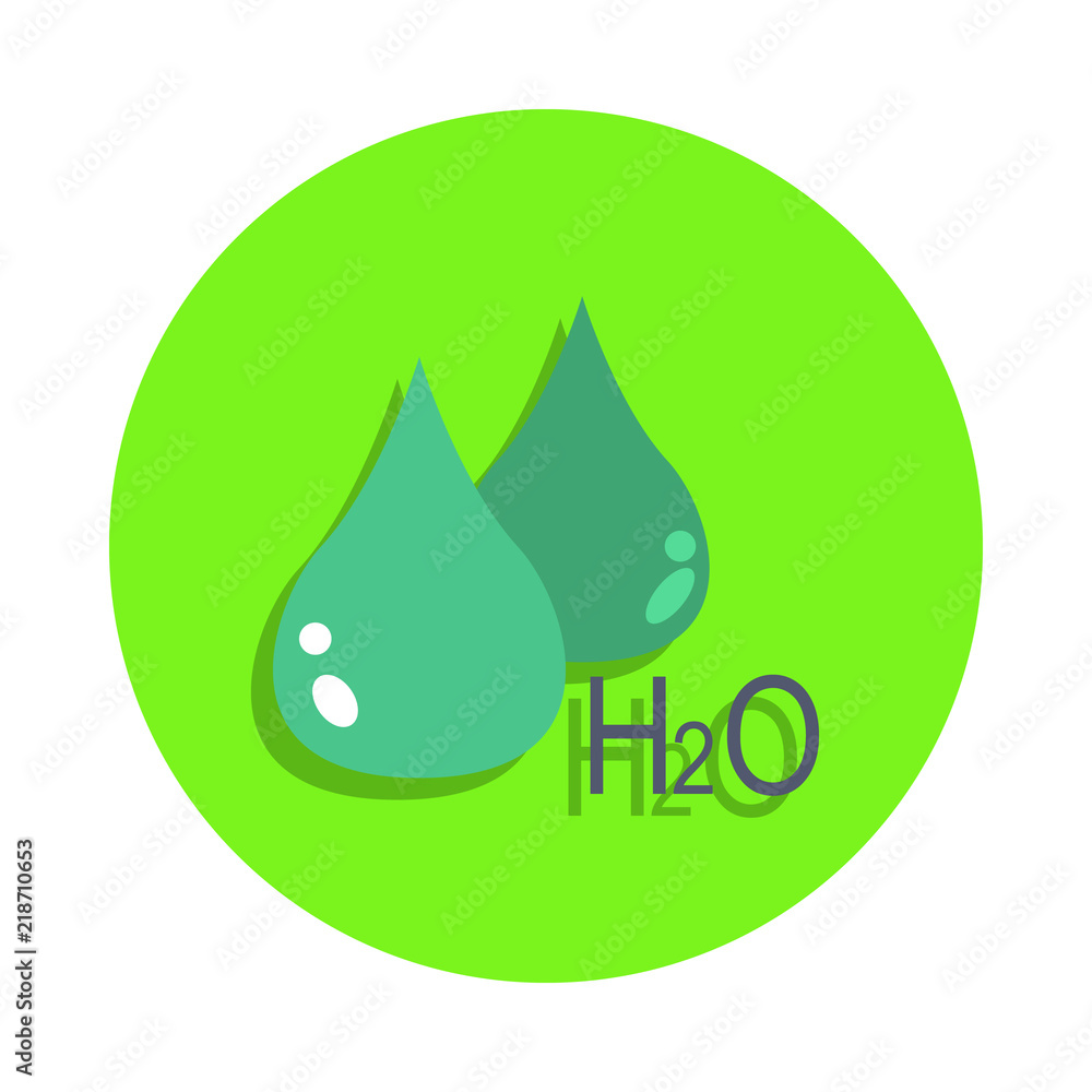 Poster colored drop and the formula of water in green badge icon. element of science and laboratory for mob