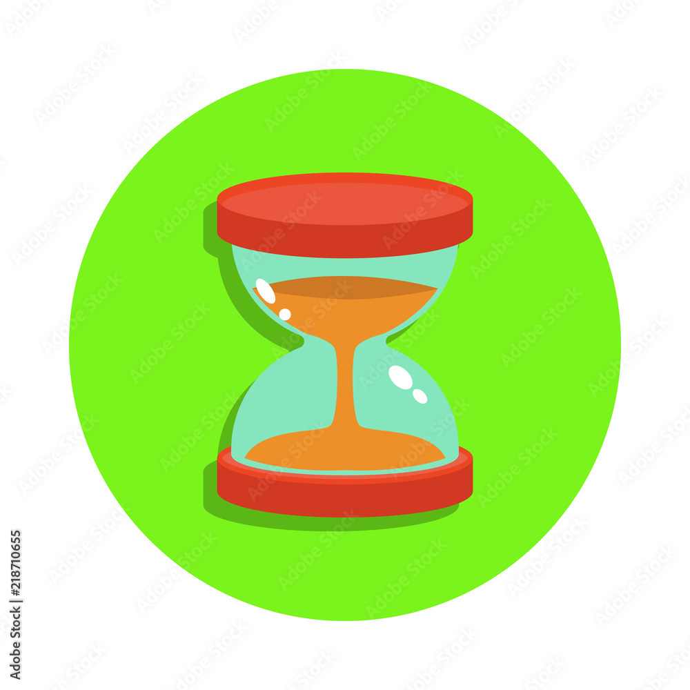 Poster colored hourglass in green badge icon. element of science and laboratory for mobile concept and web 