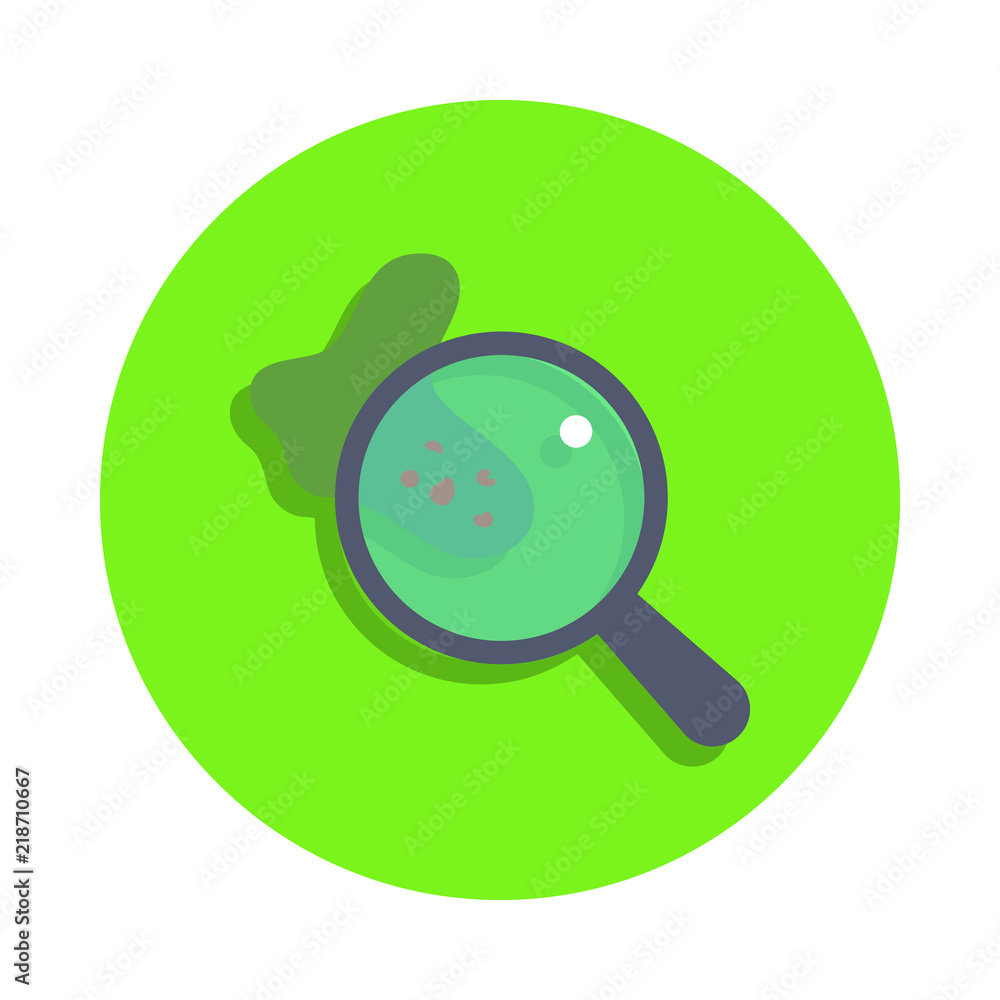 Poster colored magnifier and microbes in green badge icon. element of science and laboratory for mobile con