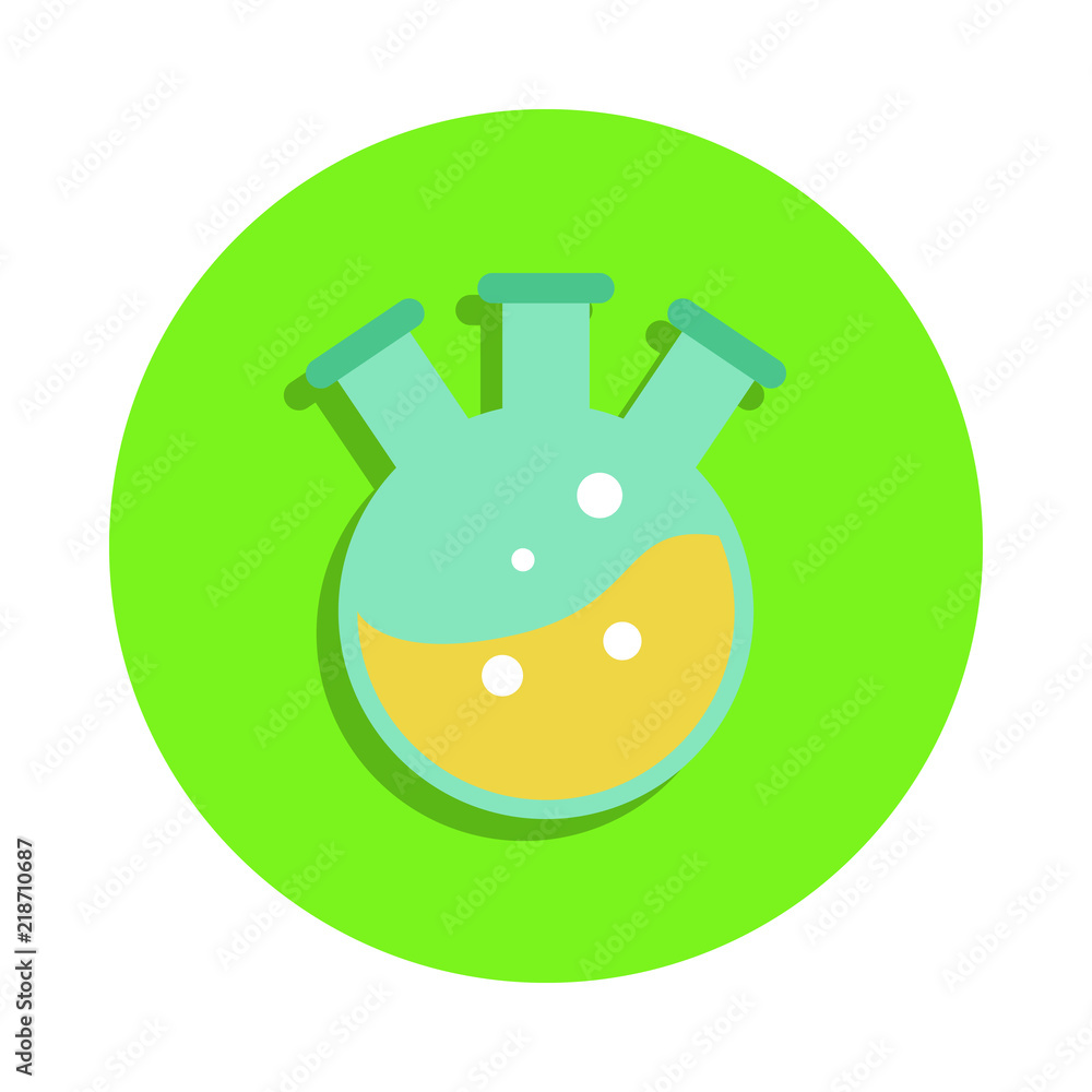 Poster colored vial in green badge icon. element of science and laboratory for mobile concept and web apps.