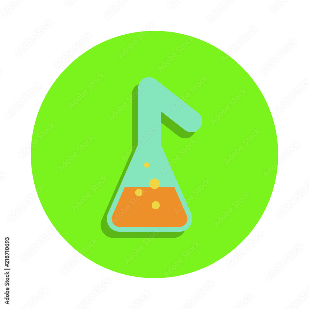 Poster colored test tube in green badge icon. element of science and laboratory for mobile concept and web 
