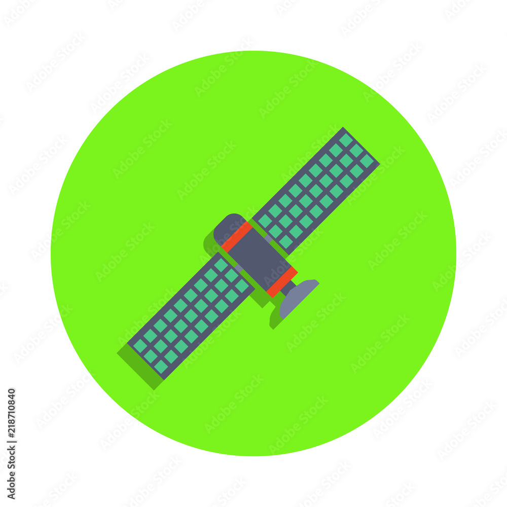 Poster colored satellite in green badge icon. element of science and laboratory for mobile concept and web 