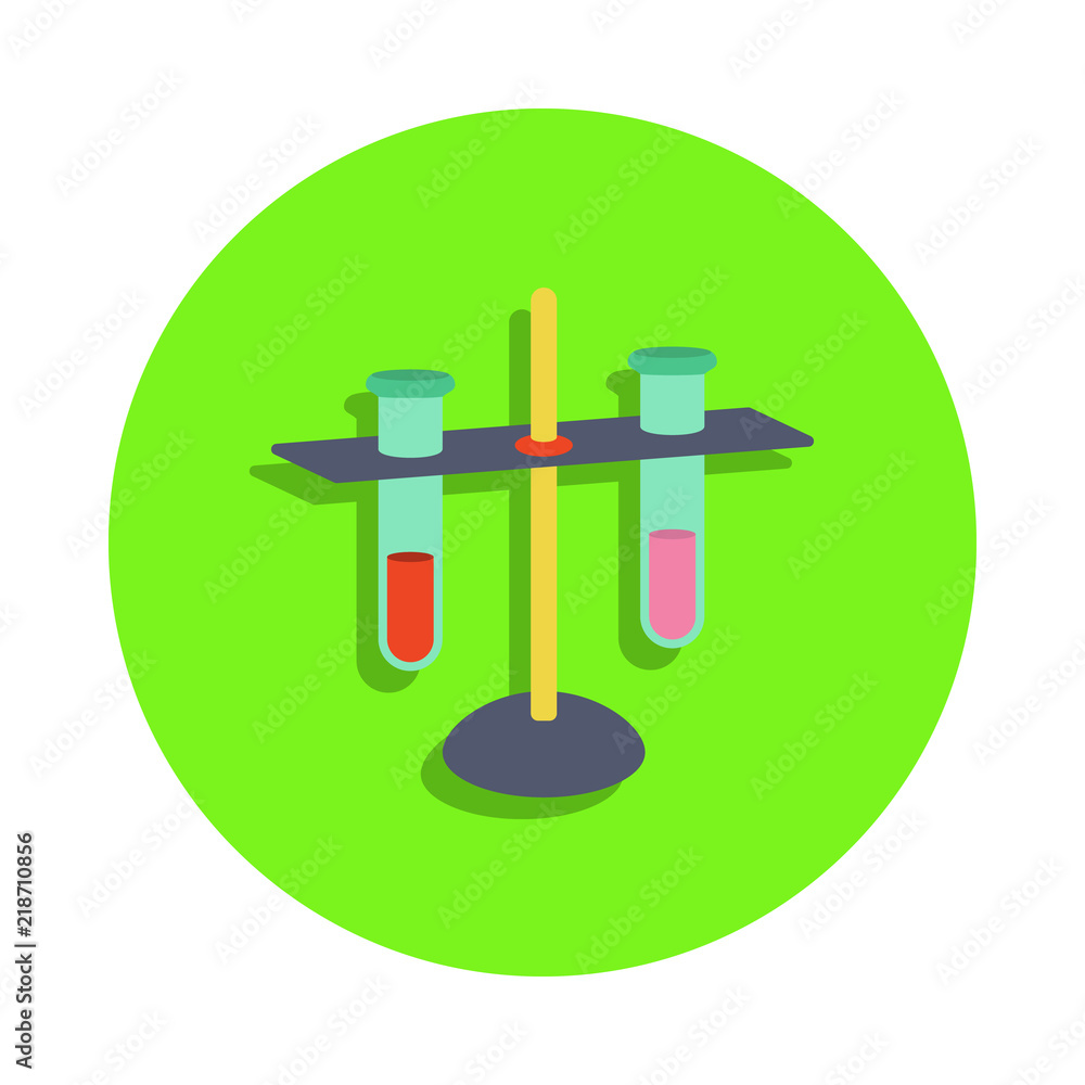 Poster colored test tubes in green badge icon. element of science and laboratory for mobile concept and web