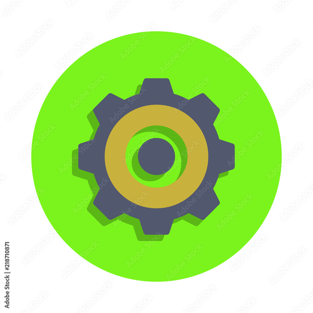 Poster colored gear in green badge icon. element of science and laboratory for mobile concept and web apps.