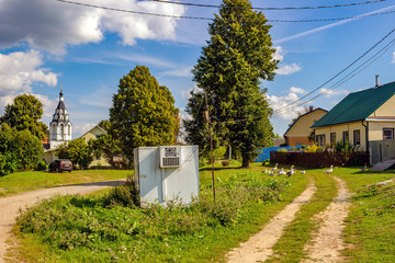 Rural landscape of the Russian village of Ilinskoe (Iljinskoe). Zhukovsky district, Kaluzhskiy region, Russia. August 2018