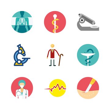 hospital vector icons set. microscope, pharmacy, x ray and elder in this set
