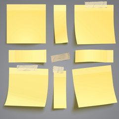 Vector yellow sticky note with adhesive tape isolated on grey background