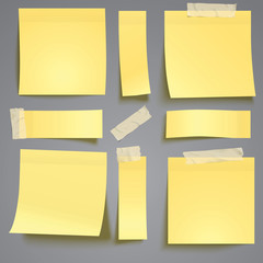 Yellow post it note with adhesive tape isolated on grey background verctor illustration
