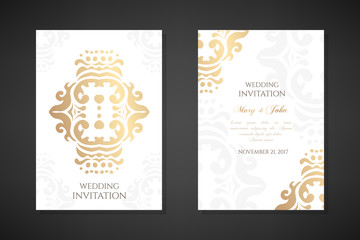 Wedding invitation templates. Cover design with ornaments and white background. Vector decorative vertical posters with copy space.