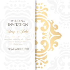 Wedding invitation templates. Cover design with ornaments and white background. Vector decorative card with copy space.