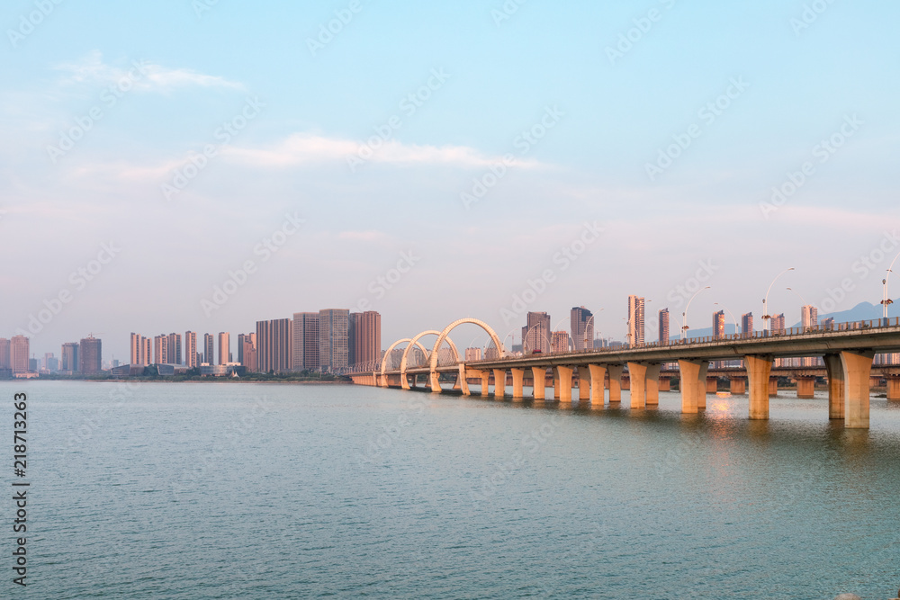 Wall mural beautiful jiujiang city landscape in sunset