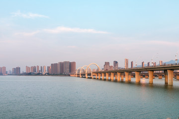 beautiful jiujiang city landscape in sunset