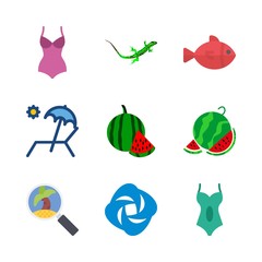 tropical vector icons set. water filther logo, sunbed, lizard and fish in this set