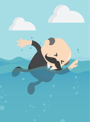 Concept businessman showing swimming gestures,falling into trouble,fight and effort