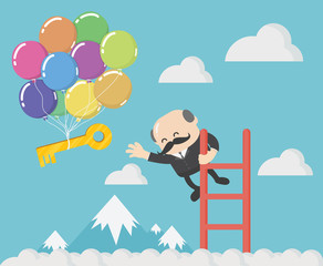 Chief business man is Try to pick up the keys to success that are floating away.