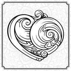 Ornamental stylized heart coloring page.