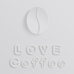 white Coffee seed and Love Text in paper cut on white