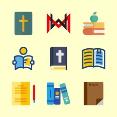 library vector icons set. studying, fashion home logo, bible and open book in this set