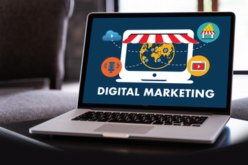 DIGITAL MARKETING new startup project MILLENNIALS Business team hands at work with financial reports and a laptop