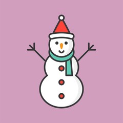 snowman with Santa hat, filled outline icon for Christmas theme