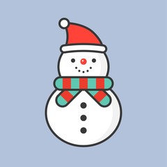 snowman with Santa hat, filled outline icon for Christmas theme