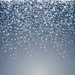 Vector white silver glitter snowfall effect glow sparkling particles on transparent background