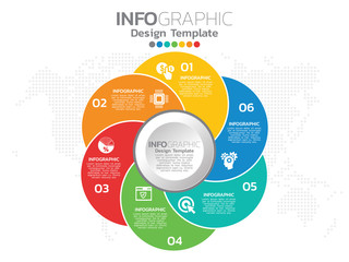 Infographic template design with 6 color options.