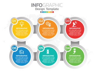 Infographic template design with 6 color options.