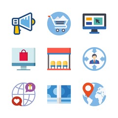marketing icons set. object, trolley, wired and message graphic works